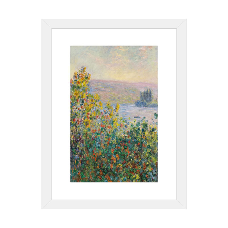 Parterres de fleurs à Vetheuil par Claude Monet - reproduction d'art, Papier encadré blanc, Blanc, H 32 po x l 24 po x P 1 po