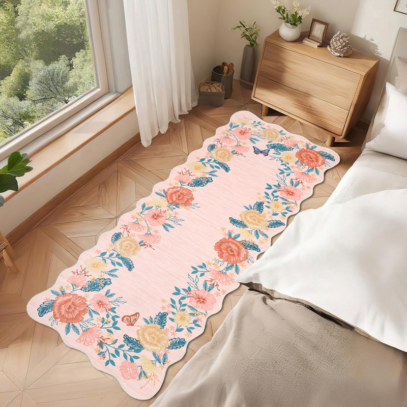 Floarl Machine Washable Rug with Rubber Backing for Living Room Modern Non-Slip Dining Room Rug Easy-Cleaning Floor Carpet for Bedroom Dorm Playroom