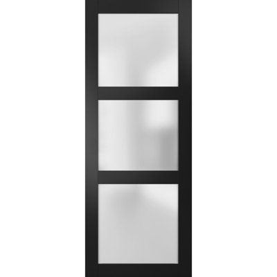 Panneau de porte de grange en verre givré Slab | Lucia 2552 noir mat | Portes robustes avec finition | Pochette coulissante à poche - 42 po x 96 po - Verre givré