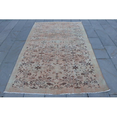 Vintage Hand-Knotted Wool Turkish Oushak Rug in Brown for Bedroom Decor