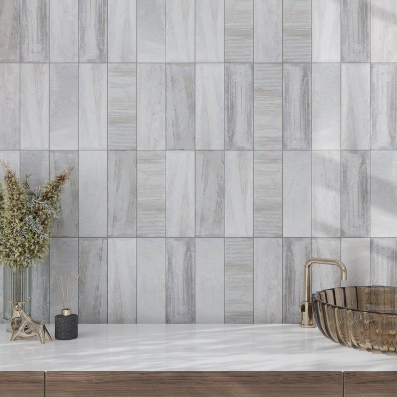 4" x 13" Porcelain Stone Look Subway Wall & Floor Tile, Gray