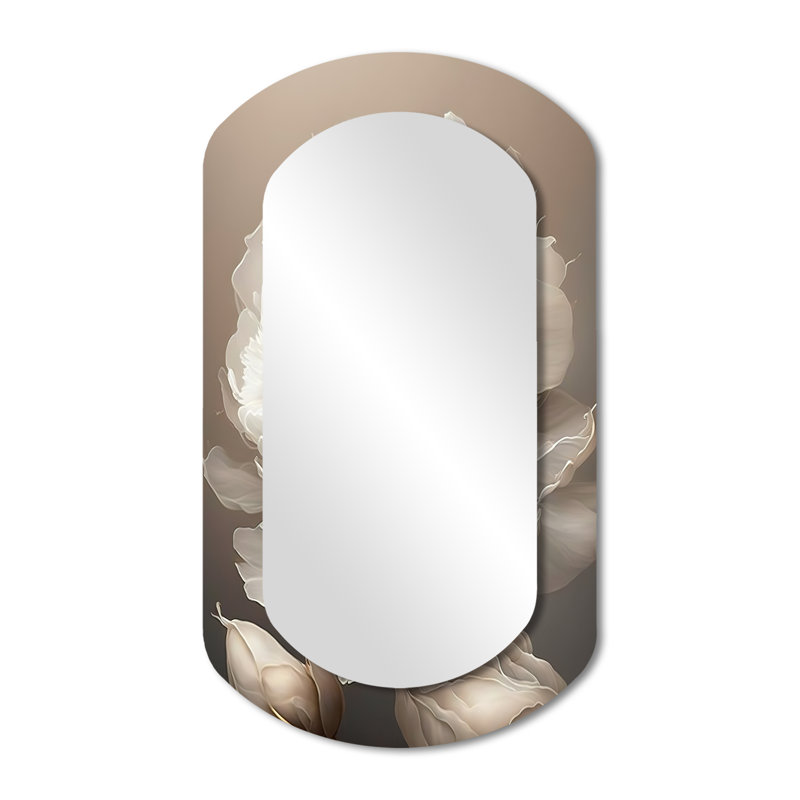 Peony Flower VI - miroir mural unique pivoines, miroir asymétrique moderne, impression sur métal, 43 po x 23 po