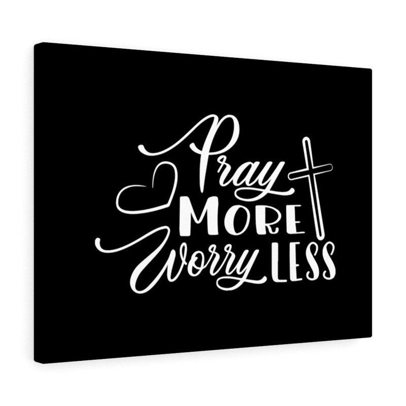 Pray More Worry Less Heart Black - Wrapped Canvas Print, 61cm H x 76cm W