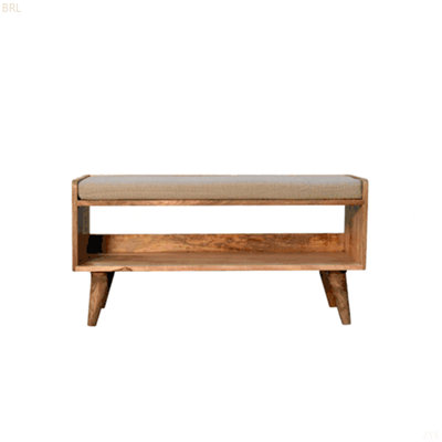 Banc de rangement en lin Oakic Ish, rembourré, pieds nordiques