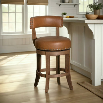Gautreaux Farmhouse Swivel Rubberwood Counter Or Bar Height Barstool With Faux Leather Seat by One Allium Way