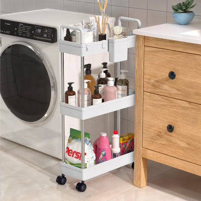 3 Tier Slim Rolling Utility Cart, Mobile Shelving Unit Trolley Cart Organizer With Wheels For Kitchen Bathroom