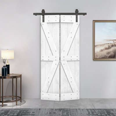 Porte de grange pliante en bois de pin avec quincaillerie coulissante