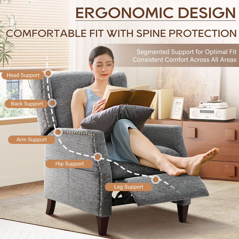 Kars Upholstered Fabric Recliner, Dark Grey Chenille