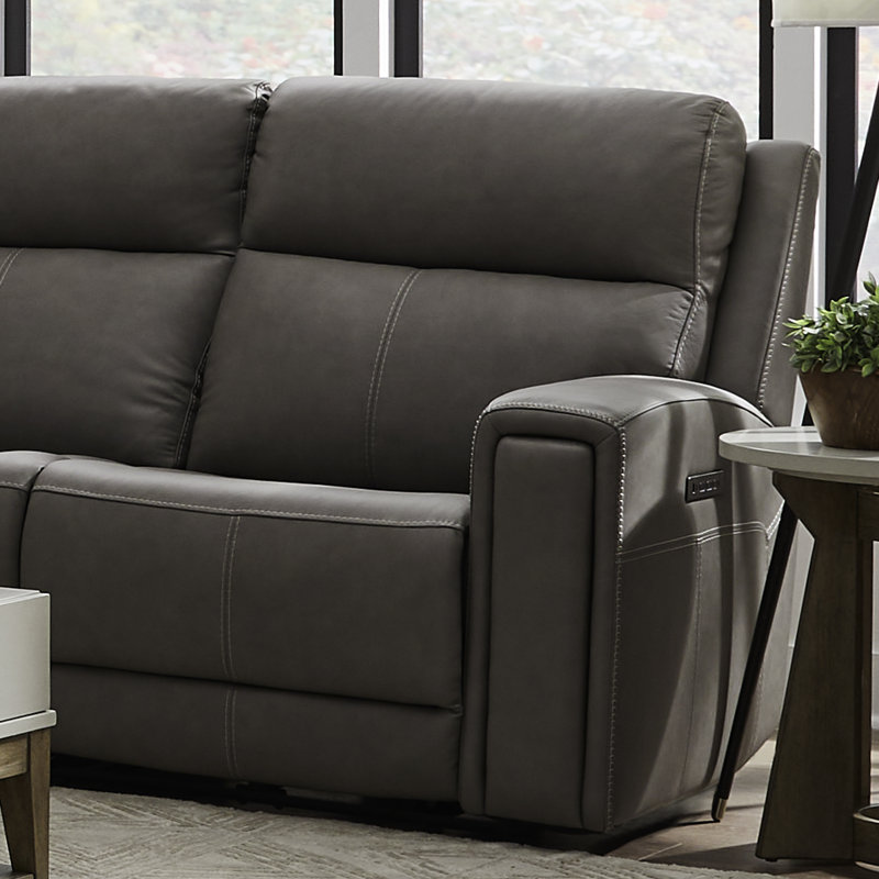6 Piece Zero Wall Reclining Power Sectional, Gray Leather