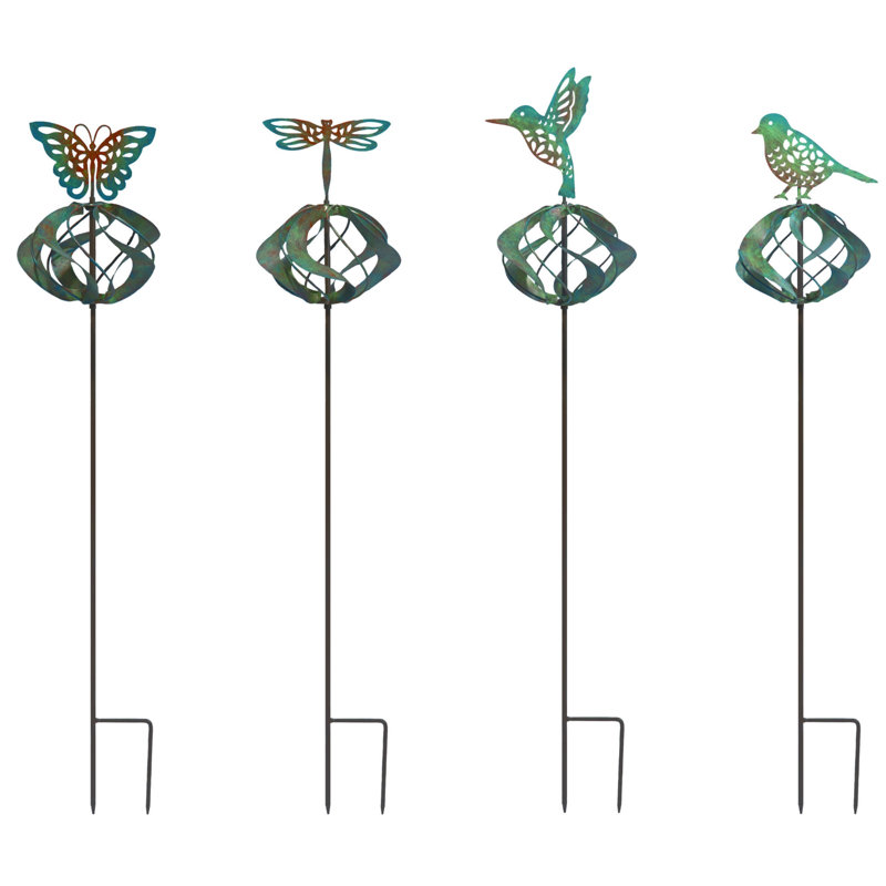  Ensemble de 4 décorations de jardin en métal avec piquets de jardin 27 pouces