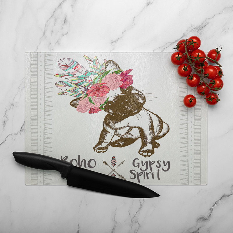 Portrait Of French Bulldog Puppy Glass Chopping Board, 28cm L x 20cm W