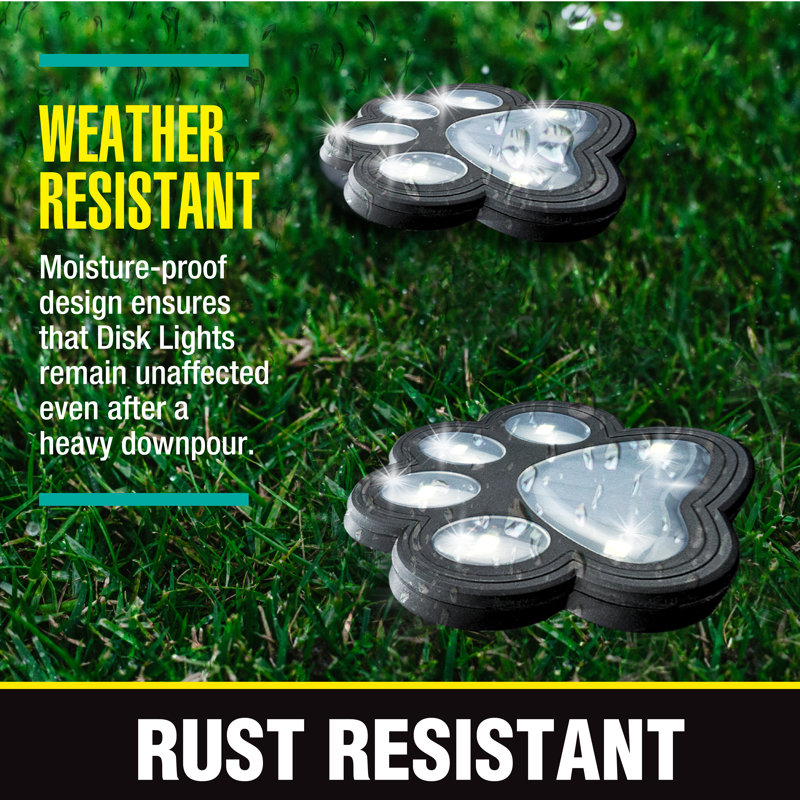 Bell+Howell Solar Powered Paw Print Disk Lights, Wireless Auto On/Off Solar Pathway Garden Lights