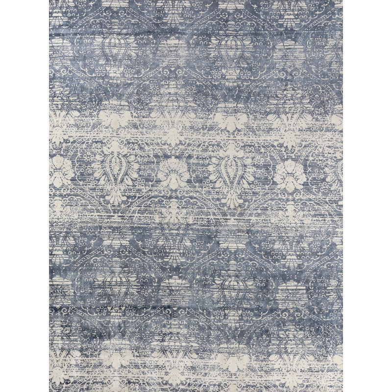 Koda Damask Area Rug in Blue, Rectangle 10' x 14'