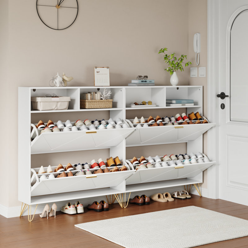 30 Pair Shoe Storage Cabinet With Shelf,Shoe Organizer with 2 Drawers, White