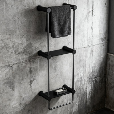 Porte-serviettes mural à 3 niveaux avec tablette et barre à serviettes, rangement moderne pour serviettes de salle de bain et organisateur pour économiser de l'espace