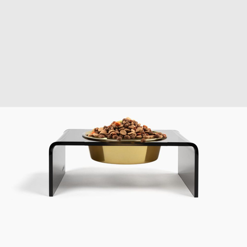 Single Bowl Elevated Feeder with Bowl, Gold, Smoke Grey