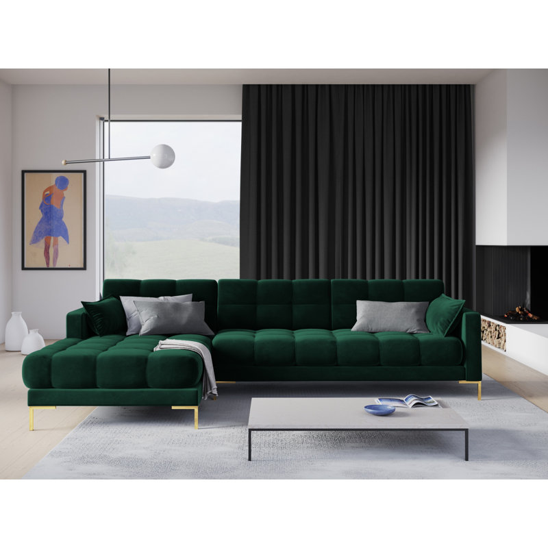 Adoraim 5 Seater Corner Sofa , Gold, Left Hand Facing, Green