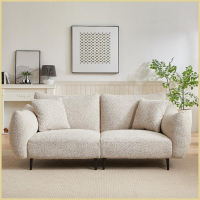 Grayish Brown Chenille 2-Seater Loveseat with Solid Wood Frame &amp; 2 Pillows – Ideal for Living Room, Office