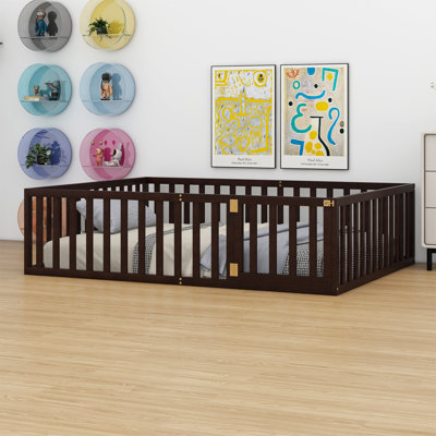 Wood Floor Bed Frame With Fence And Door