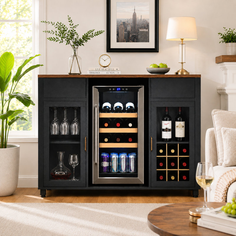 Large Coffee Bar Cabinet with Fridge Space, Mini Fridge Cabinet with Wine Storage, Buffet Sideboard Table for Home