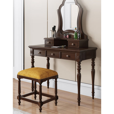 Commode de style américain en bois massif avec tabouret