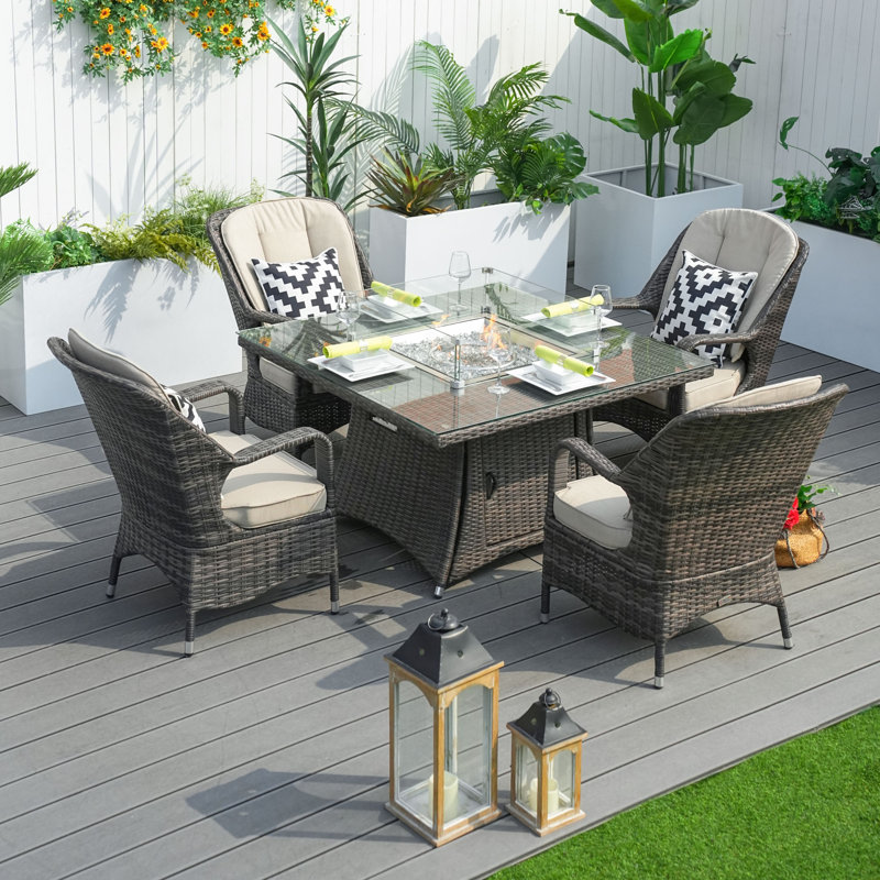 Amayia 4 - Person Patio Dining Set with Square Table , Cushions Included