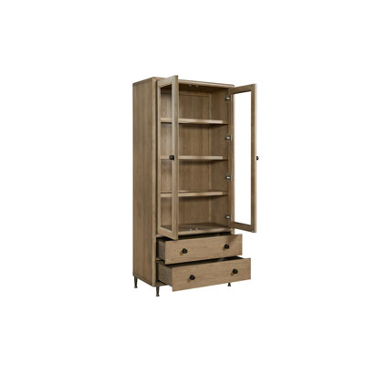 Vitrine Oak Crest - Blé, placage chêne blanc américain avec portes vitrées