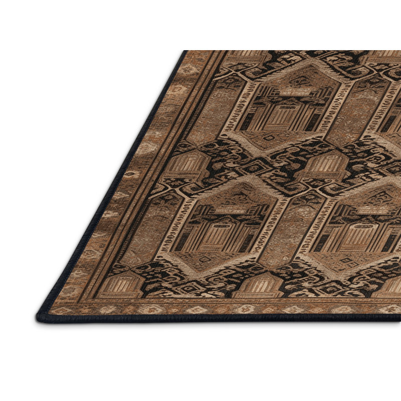 Tapis art déco brun lavable à la machine, Carré 3 pi