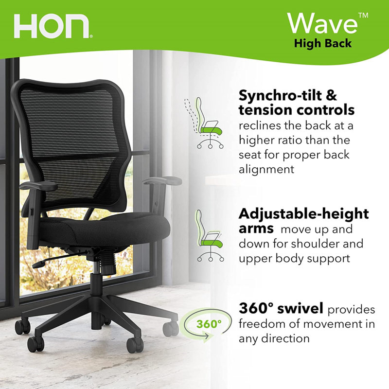 ErgoComfort High-Back Black Mesh Swivel Task Chair with Adjustable Arms