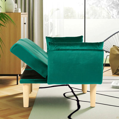72 Inch Foldable Green Double Sofa, Soft Velvet Upholstery, Comfortable Leisure 2‑Person Couch for Living Room Apartment.