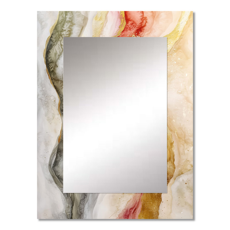 Celestial Pink Balance Of Sinai Pearl Marble II - Transitional Mirror, Gold Decorative Wall Mirror, Printed Metal Art
