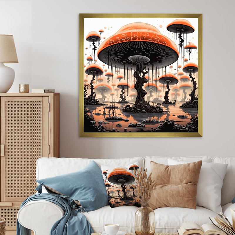 Enigmatique, champignons magiques, Illustration rétro I - impression, H 36 po x l 36 po x P 1,5 po