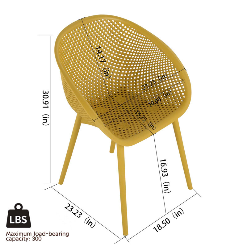 Holiday - 4-Pack Earthy Yellow Modern Lounge Chairs – Indoor/Outdoor All-Weather PP Plastic With 55 Inch White Modern Long Table - Indoor/Outdoor- Lightweight PP Tabletop With Metal