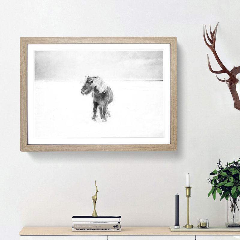 Wild Horse in Iceland - Picture Frame Painting Print, 45cm H x 63cm W x 2cm D, Oak Framed