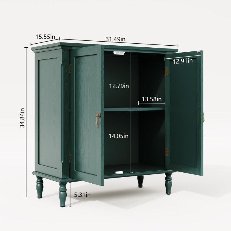 Buffet 34,5 "en placage de bois massif rétro avec tablettes réglables, vert, Vert