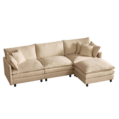 Modular Sectional Sofa, 110 Inch L Shaped Couch Set for Living Room, 3-Seater Comfy Cloud Couches with Movable Ottoman, DIY Combination, Chenille