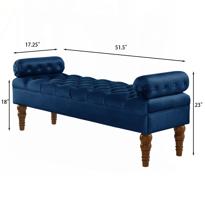 Upholstered Window Bench with Tufted Button, Navy
