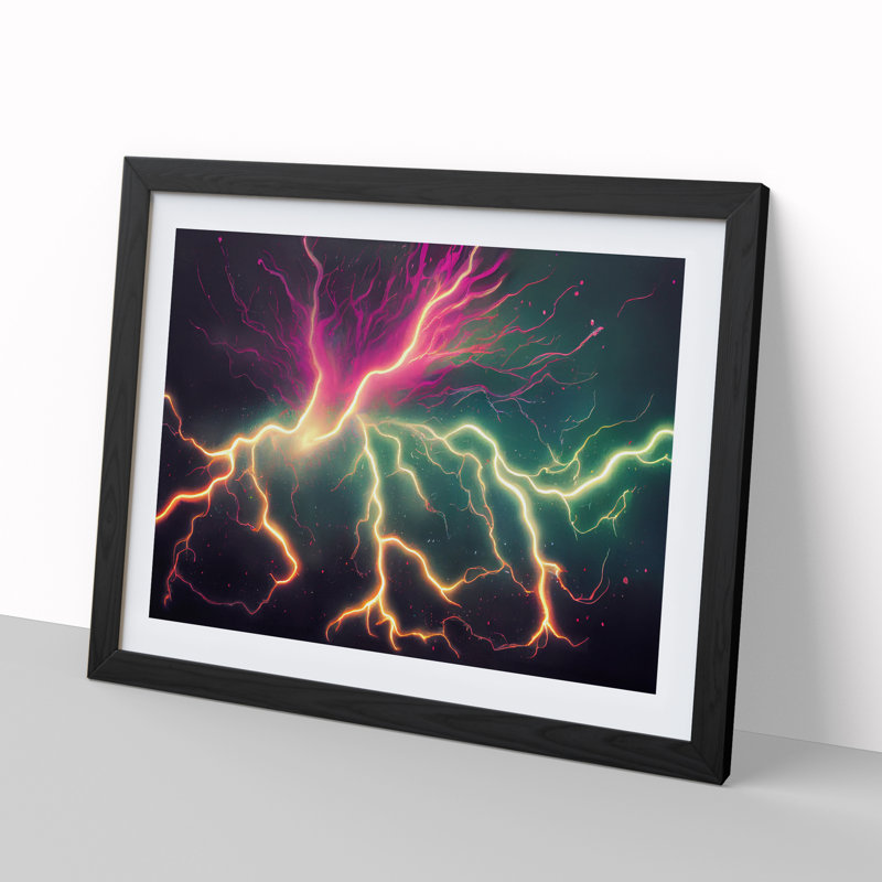 Striking Lightning Vol.2 - Single Picture Frame Painting, Black, 46cm H x 64cm W x 2cm D