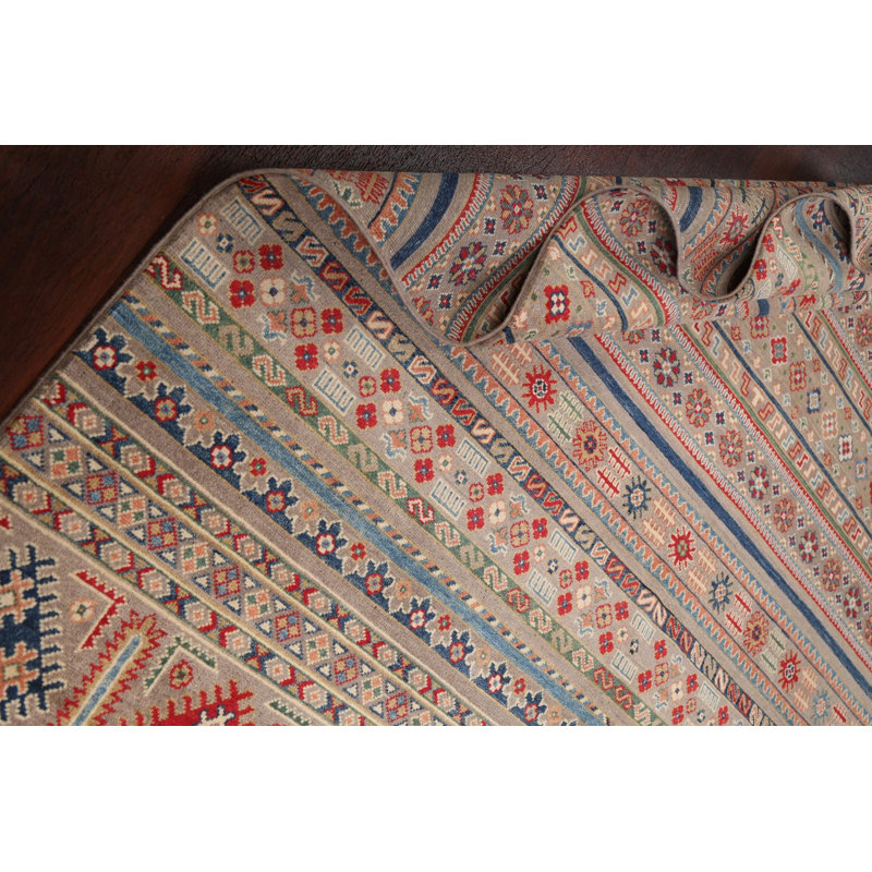 Tapis brun / bleu / rouge en laine noué à la main de conception unique 6 pi 7 po x 9 pi 7 po New Age