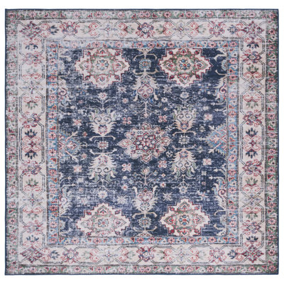 Pashen Oriental Power Loom Polyester Area Rug in Navy/Beige