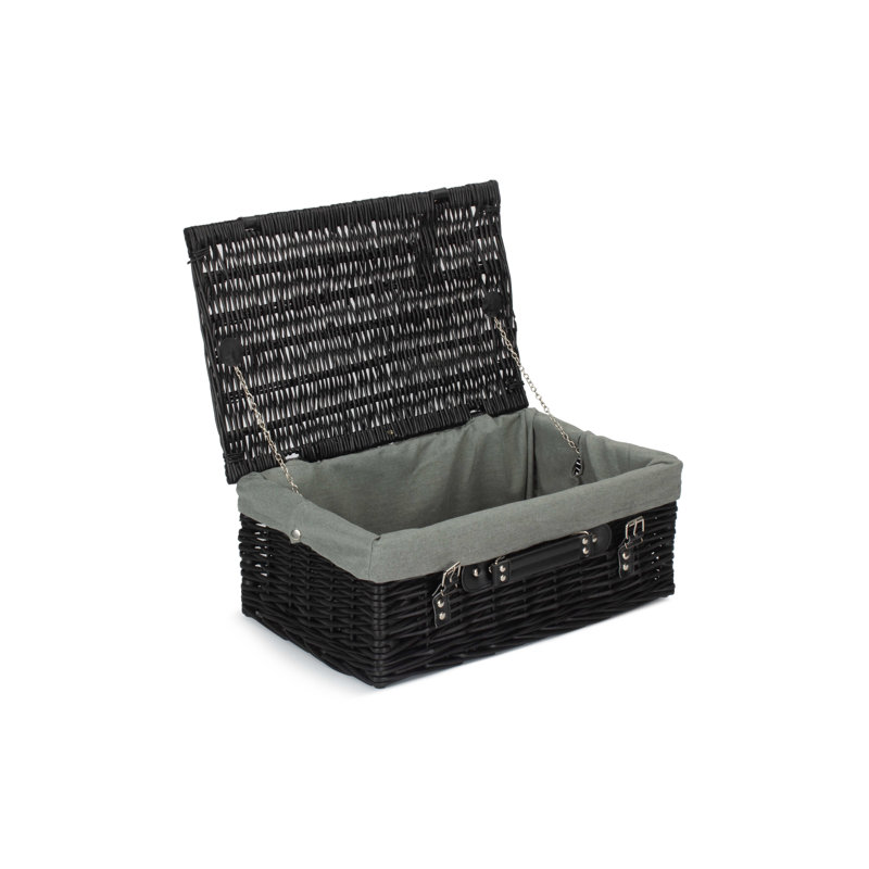 Wicker Hamper Basket with Lining, Black/Grey, 19cm H x 46cm W x 30.5cm D