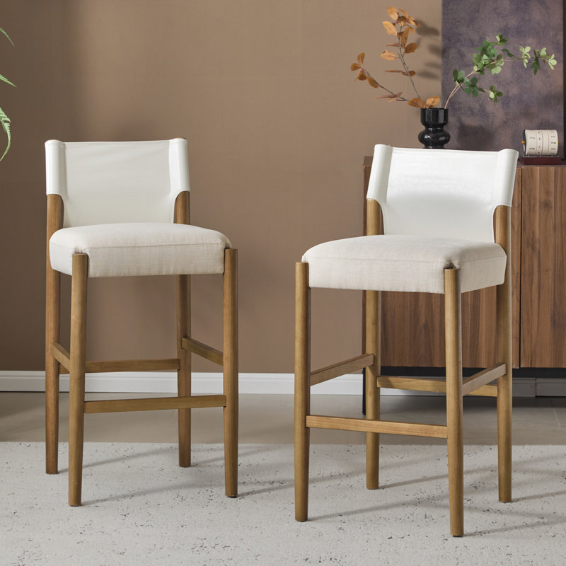Modern Solid Wood Bar Stool with Polyester Cushion, Set of 2