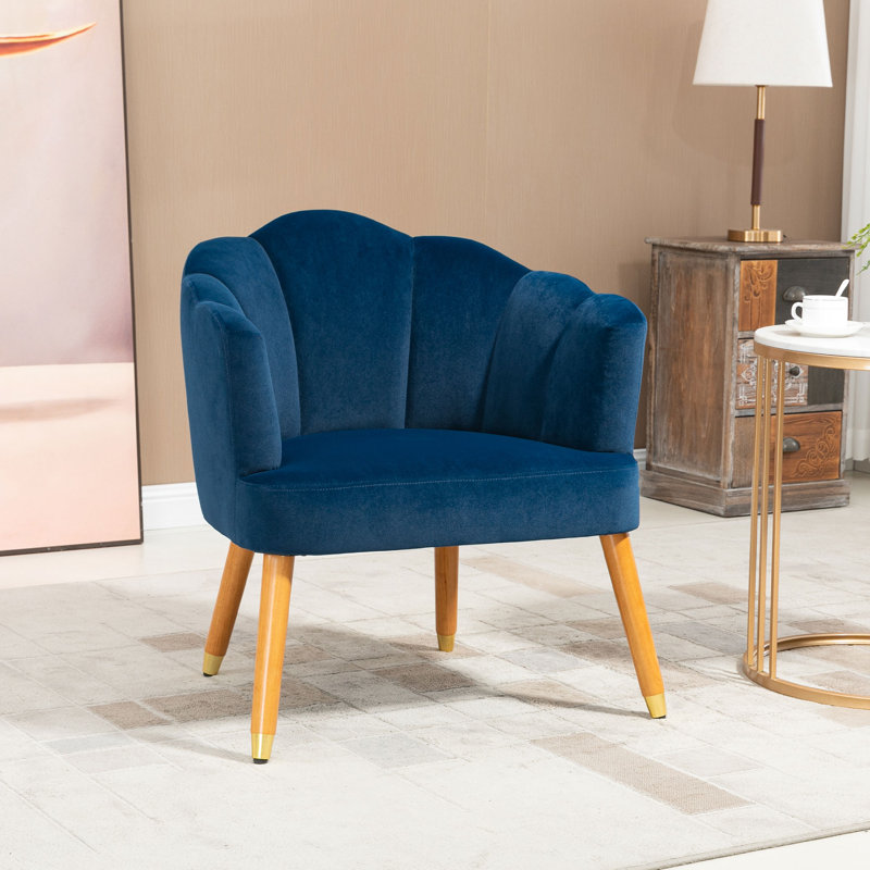 Fauteuil en polyester de 28,3 po Hereld, Velours bleu, Or