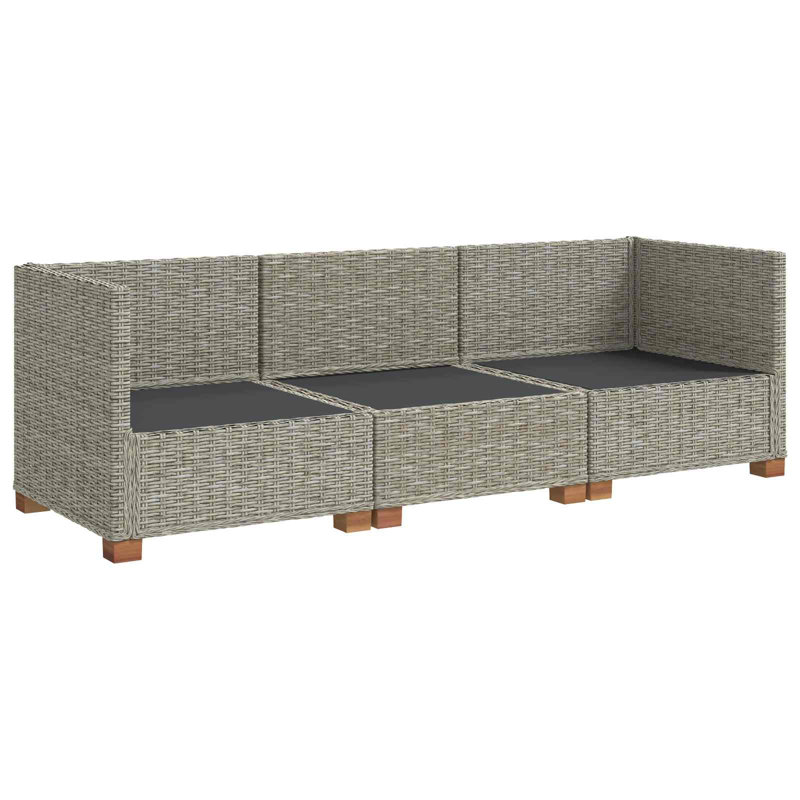 212cm Wide Patio Sectional Set, Dark Grey Cushion/Kubu Grey Frame, 3