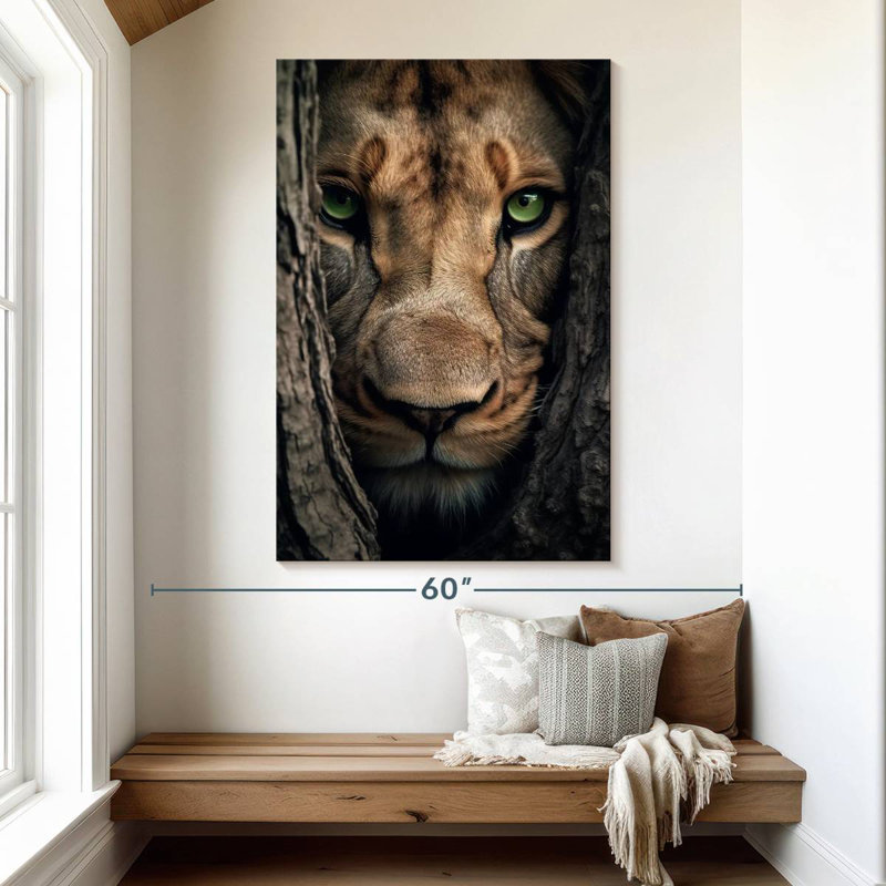 Brampt Hiding Lioness, 51" H x 34" W
