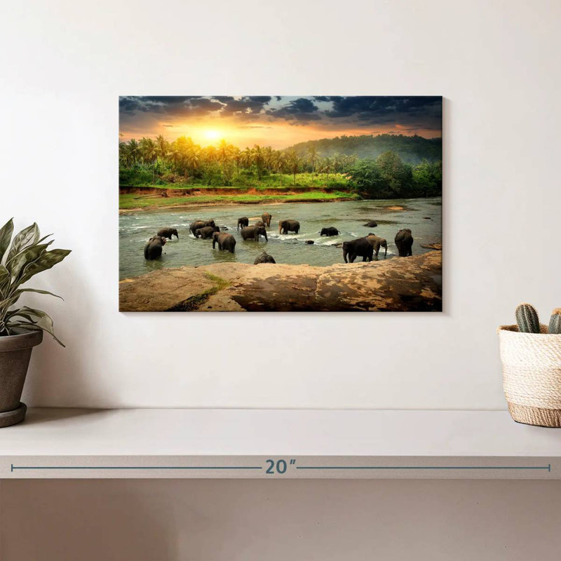 Brampt Elephants Bathing, 8" H x 12" W