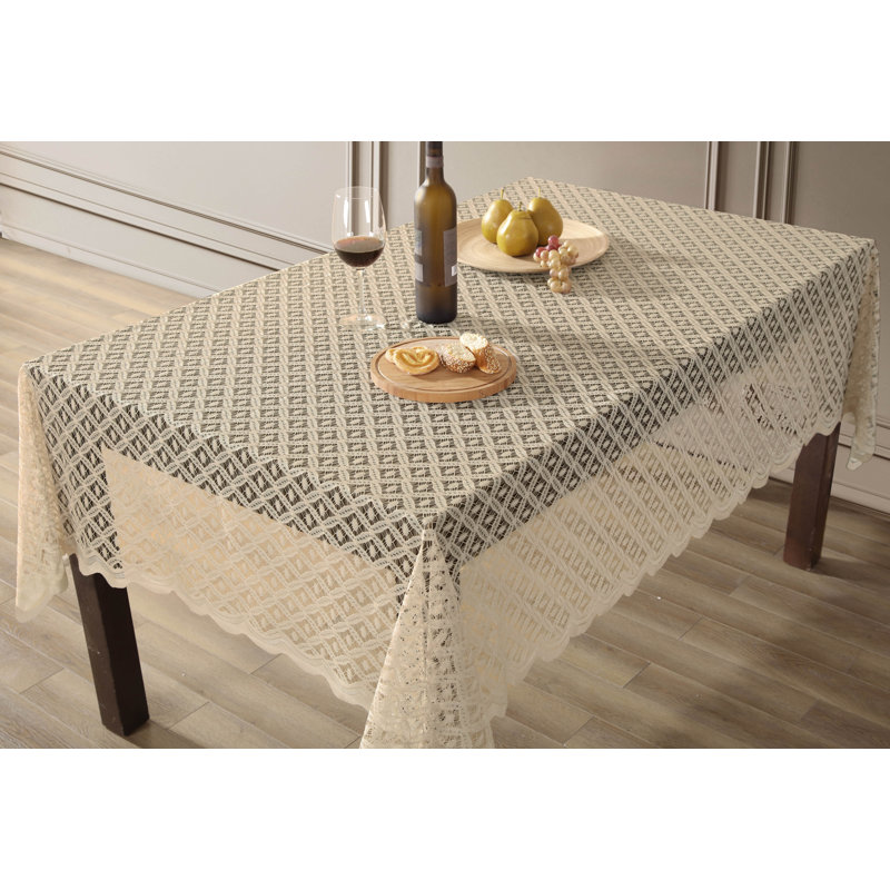 Naiema Rectangle Geometric Lace Tablecloth, 72" L, Linen Taupe