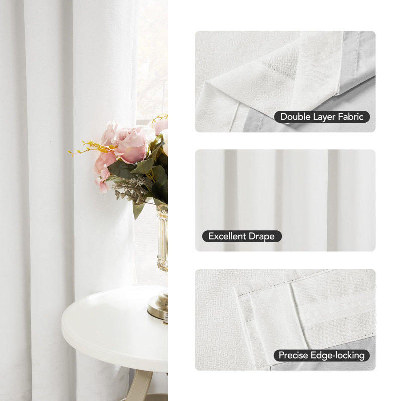 100% Blackout Curtains with Double Layer, Full Light Blocking, Thermal Insulation, Back Tab Drapes (Set of 2), White