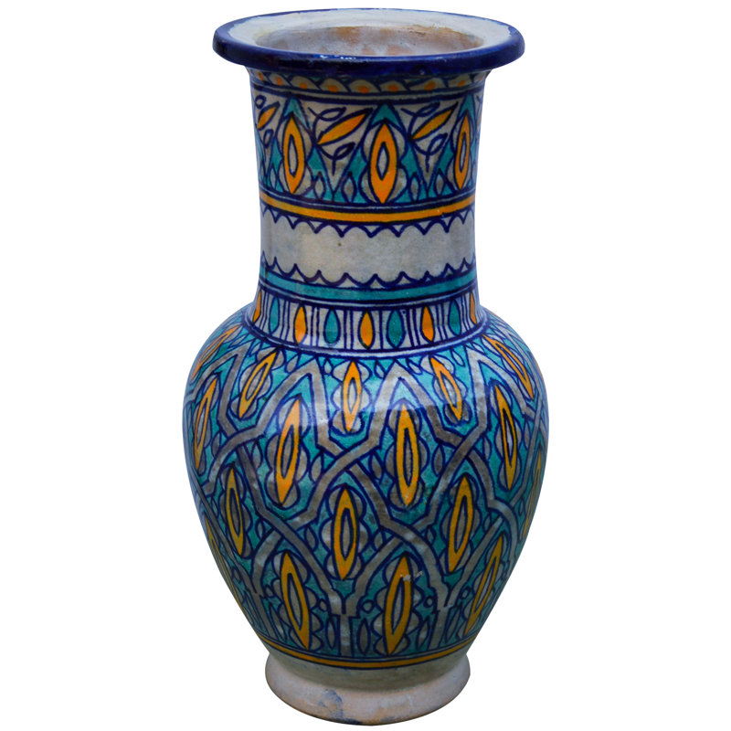 Vase de table intérieur / extérieur bleu / bleu sarcelle / orange 11,25 po