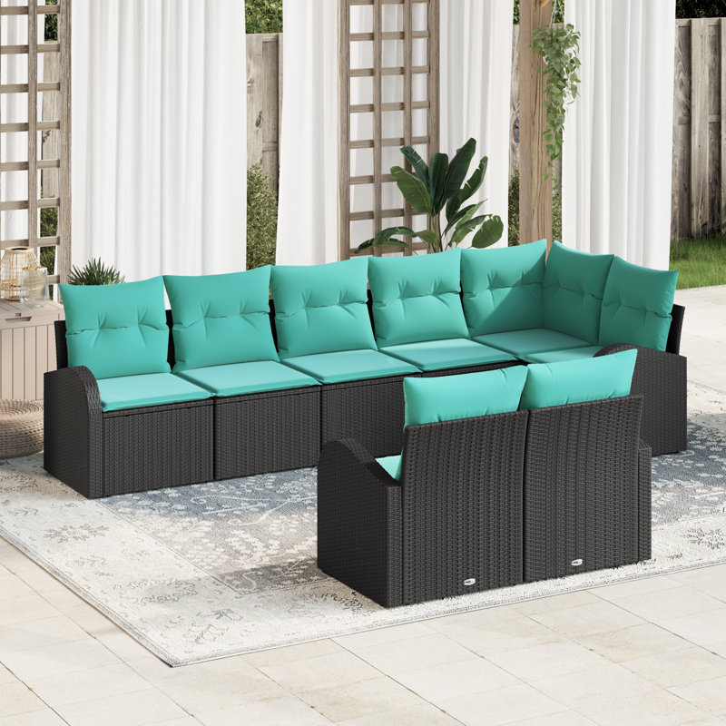 Ensemble de canapé de jardin vidaXL, Structure noire / Coussin bleu